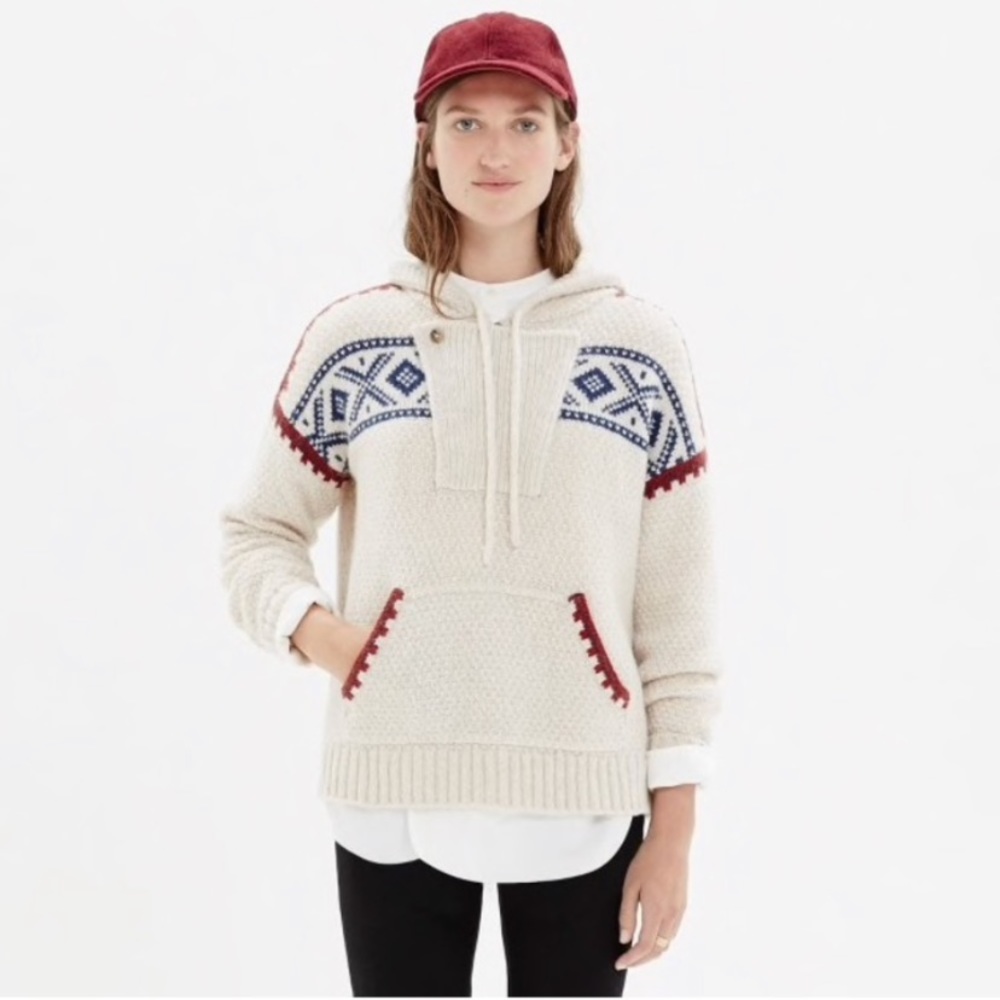MADEWELL Fair Isle Alpaca Pullover Hooded Sweater S